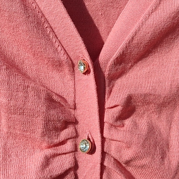 Talbots PEACHY Coral Rhinestone Button Front Cardigan Sweater Small Petite - Picture 4 of 6